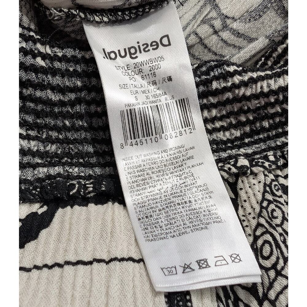 Desigual Top Black White Crinkle Melina Floral Print Peasant Women's Size S - Picture 7 of 7